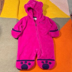 Columbia Baby Bear Bunting Fleece Bright Pink 0-3 Months Hooded Footed One-Piece